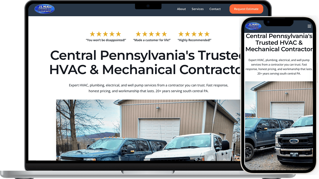 J.L. McKee Mechanical website homepage design for a plumbing and mechanical contractor